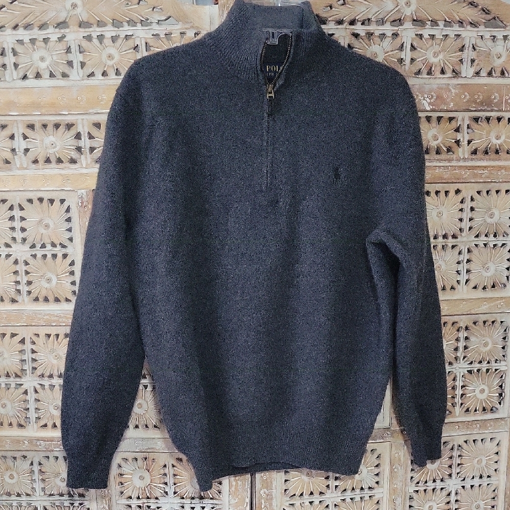 Polo Ralph Lauren Men's Charcoal Wool/Casmere Blend 1/4 Zip Mock Neck Sweater XL